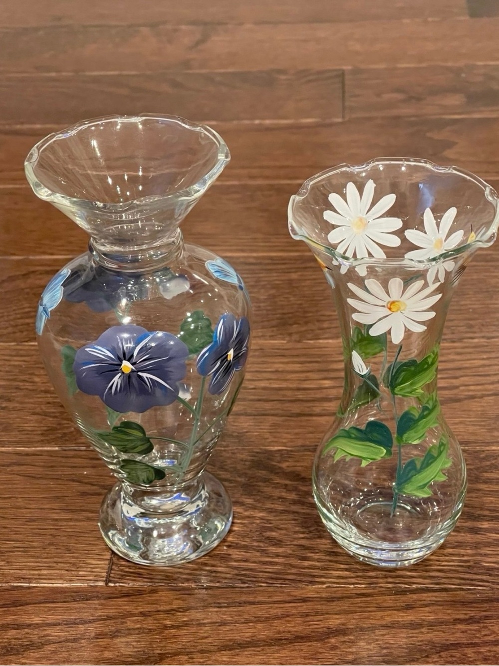 Hand-Painted Glass Vase with Floral Design-2 pcs